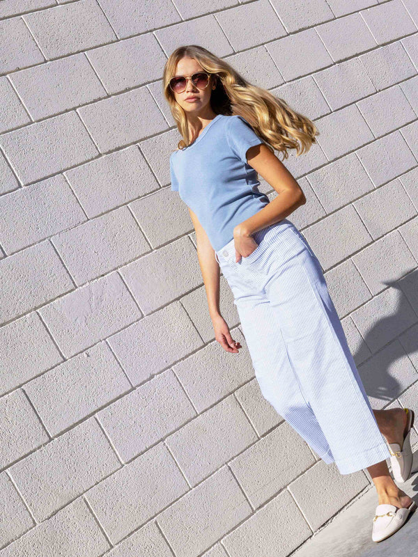 Striped Cropped Patch Pocket Flare Twill Pants - Lines