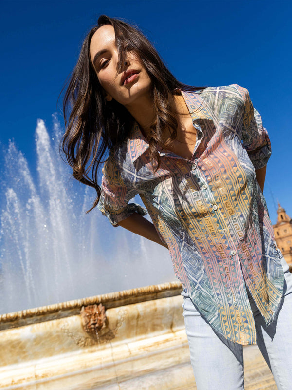 Foiled Printed Crinkle Shirt - Marigold