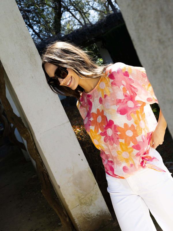 Printed Cotton Gauze Blouse With Side Tie - Dandy