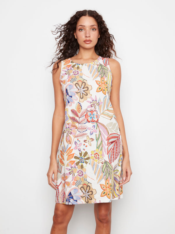 Printed Sleeveless Linen Blend Dress - Maui