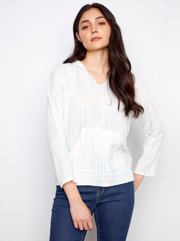 Printed Bubble Cotton Hoodie - Stripes