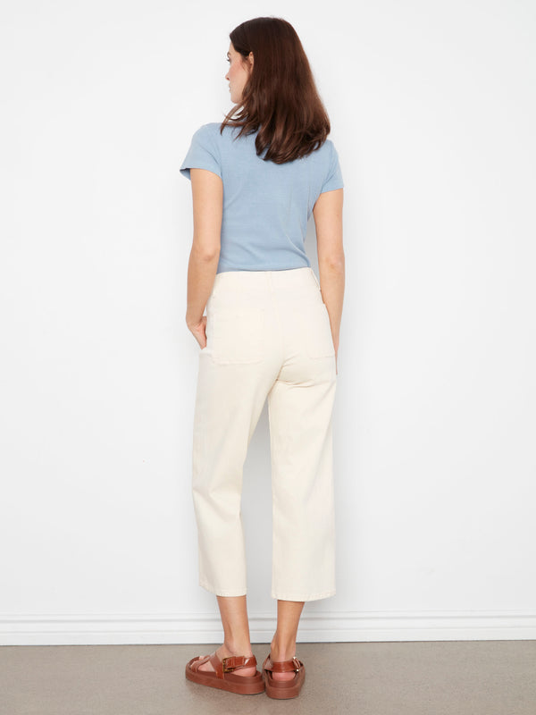 Front Button-Fly Crop Pants - Natural