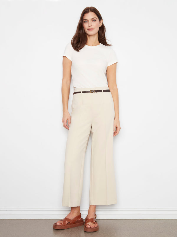 Cropped Dressy Belted Pants - Beige