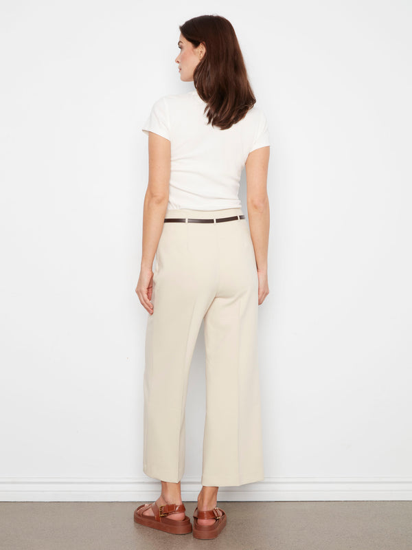 Cropped Dressy Belted Pants - Beige