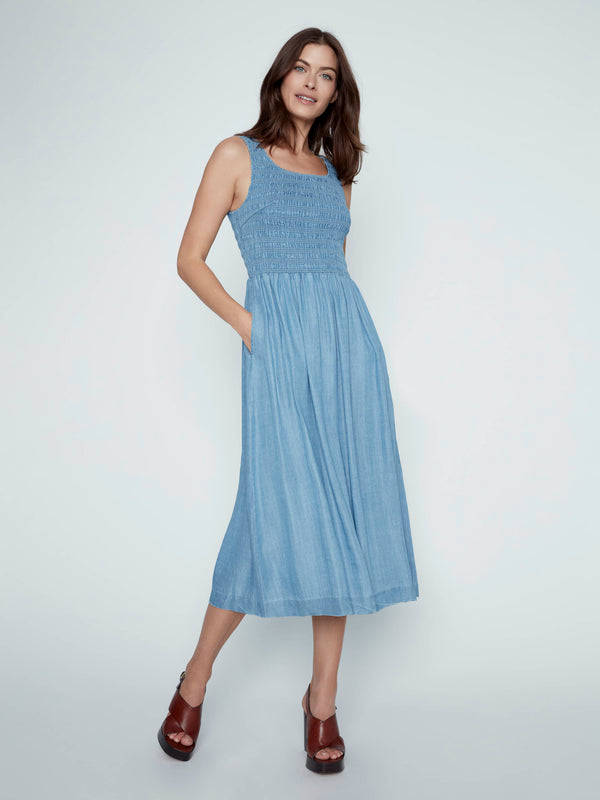 Tencel Sleeveless Smocked Maxi Dress - Soft Blue