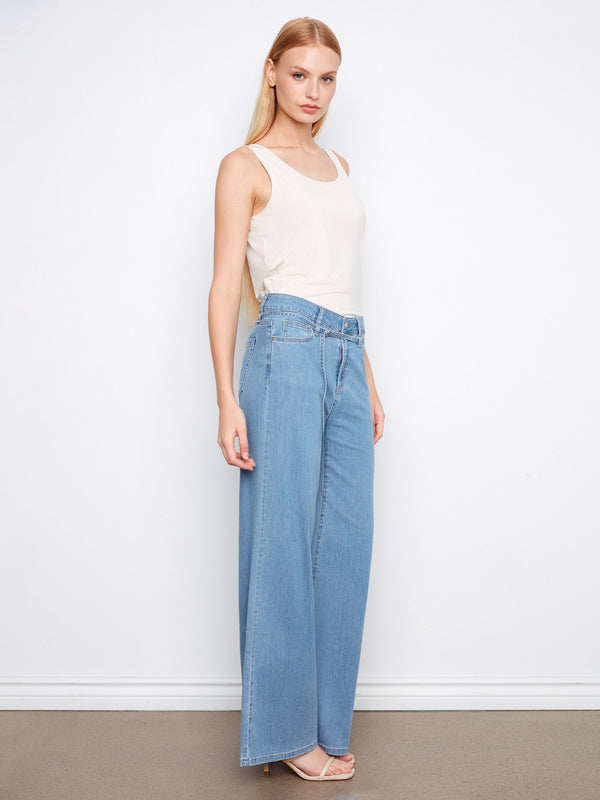 Belted Wide Leg Jeans - Light Blue