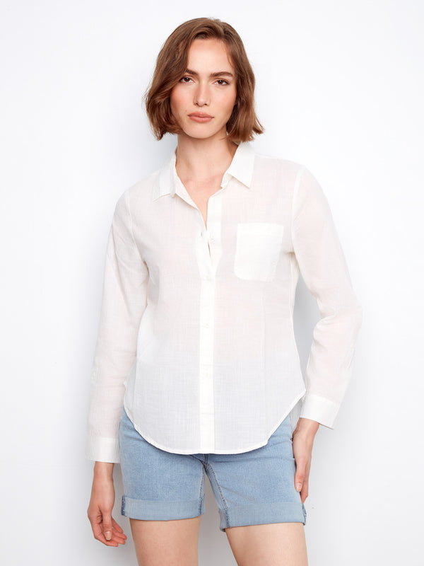 Cotton Button-Up Shirt - White