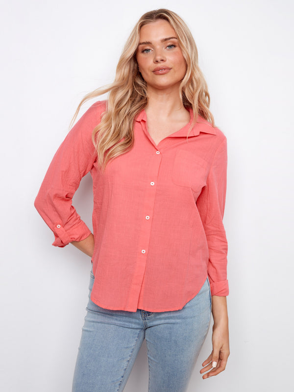 Cotton Button-Up Shirt - Sorbet