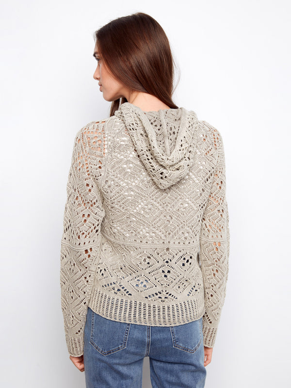 Cotton Crochet Hoodie Sweater - Sage