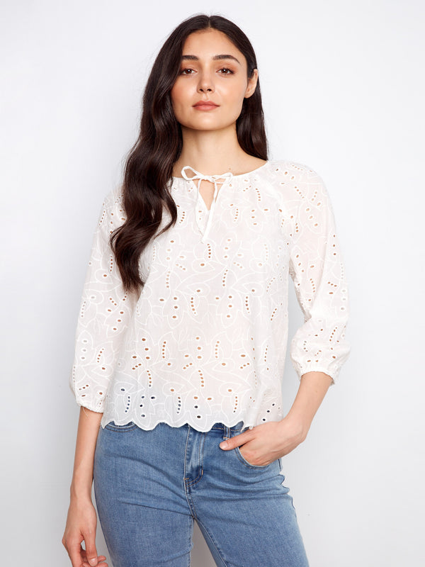 Cotton Eyelet Blouse - White