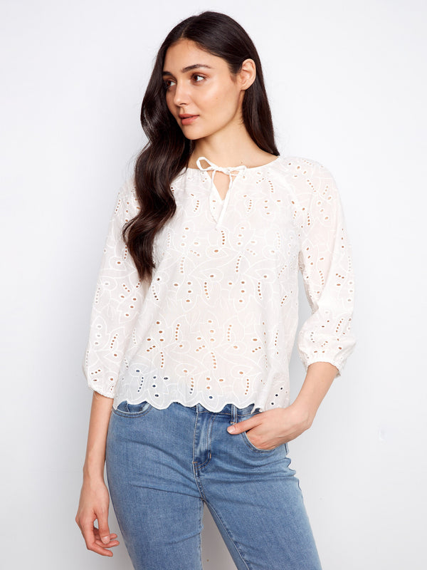 Cotton Eyelet Blouse - White