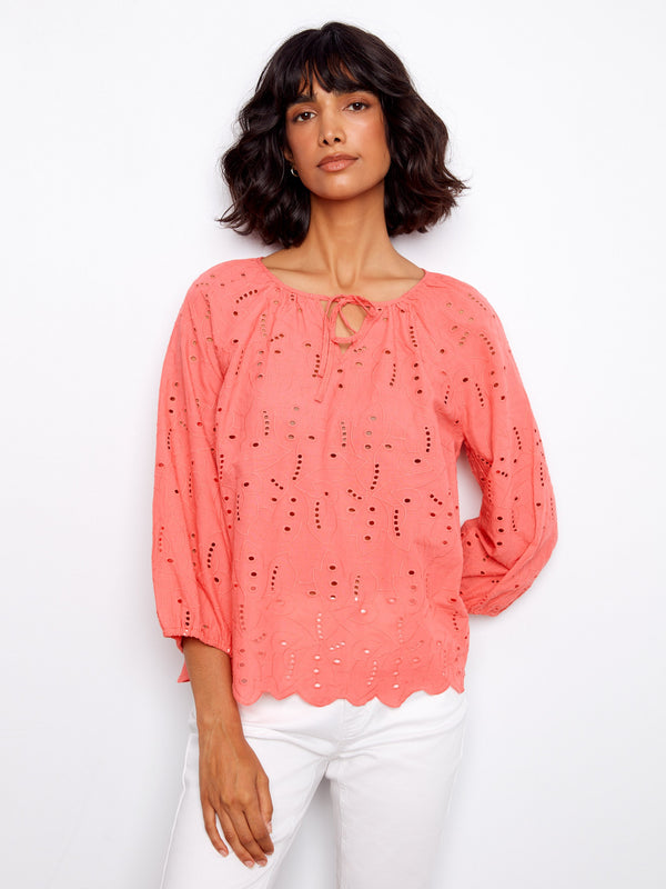 Cotton Eyelet Blouse - Sorbet