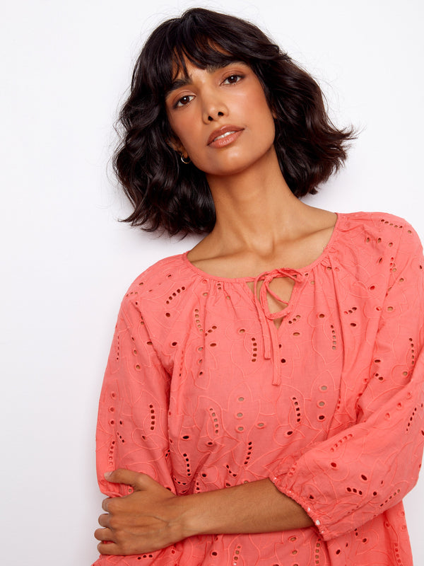 Cotton Eyelet Blouse - Sorbet