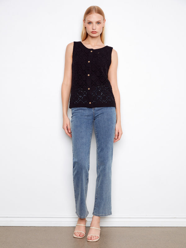 Crochet Cotton Sleeveless Vest - Black
