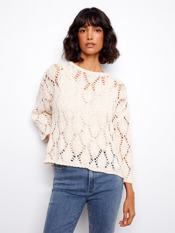 Crochet Crew Neck Sweater - Natural