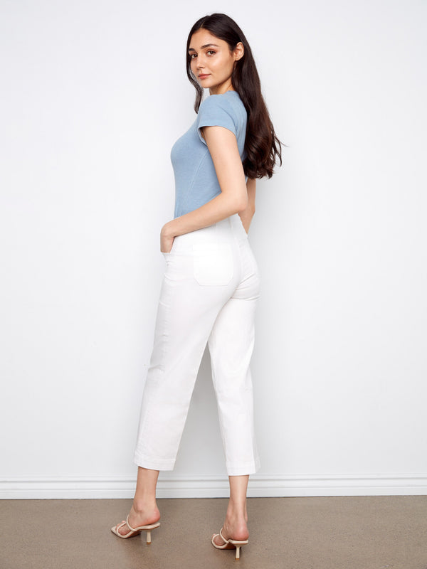 Cropped Wide Leg Stretch Twill Jeans - White