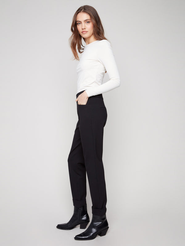 Cuffed Ponte Pants - Black