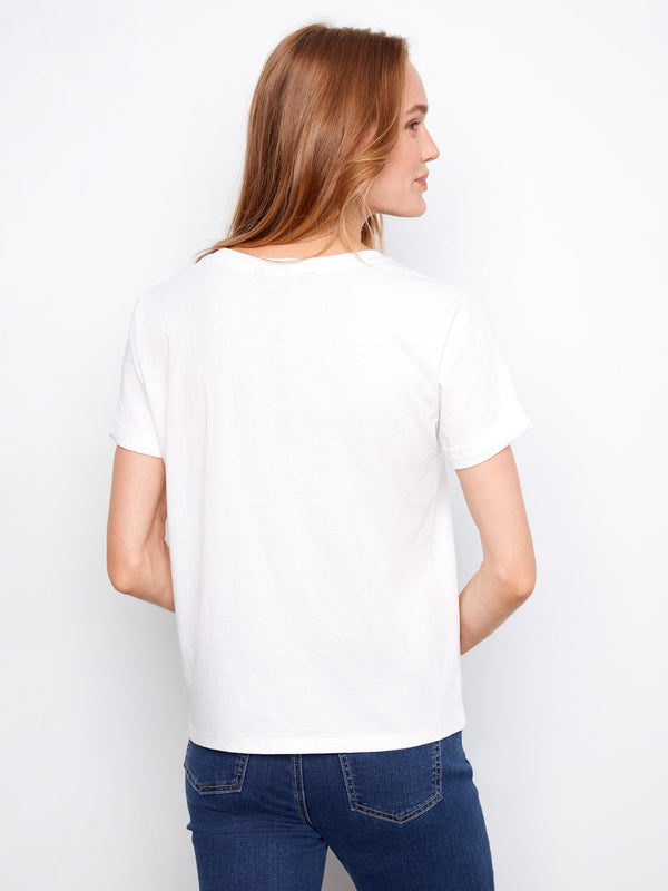 Embroidered Hearts Cotton Jersey T-Shirt - White
