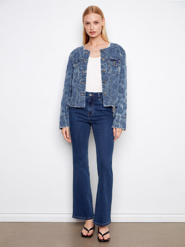 Eyelet Stretch Denim Jacket - Medium Blue