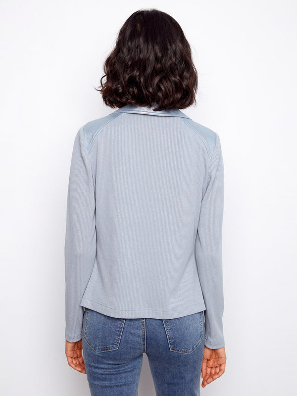 Foiled Faux Leather and Rib Knit Jacket - Haze