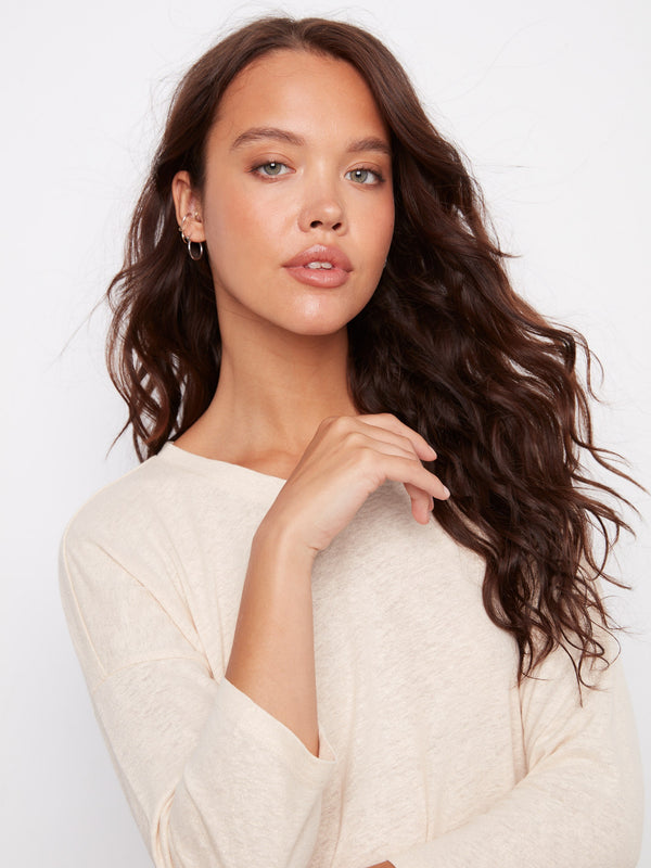 Foiled V-Neck 3/4 Sleeve Top - Champagne