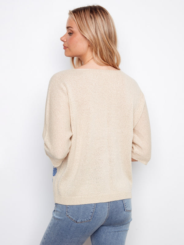 Floral Jacquard Dolman Sweater - Natural