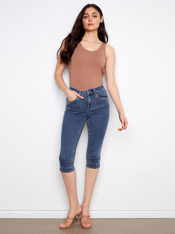 Knee High Capri Jeans - Medium Blue