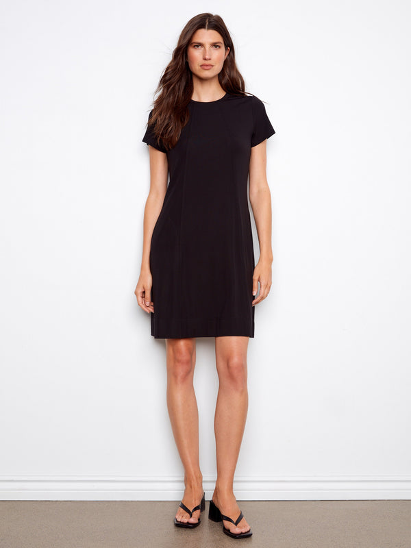Knee-Length Short-Sleeve Dress - Black