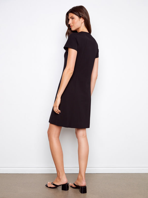 Knee-Length Short-Sleeve Dress - Black