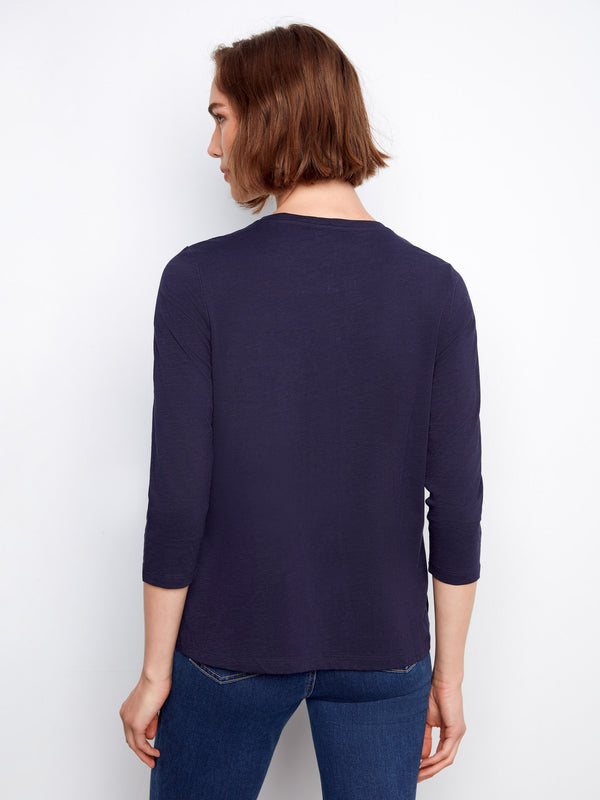 Organic Cotton 3/4 Sleeve Top - Navy