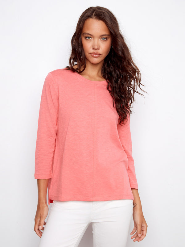 Organic Cotton 3/4 Sleeve Top - Sorbet