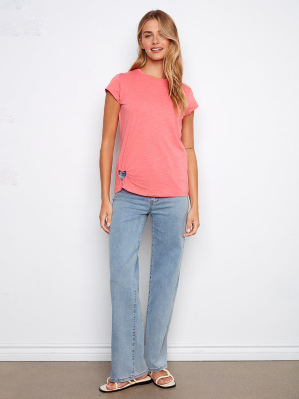 Organic Cotton T-Shirt With Heart Cut-Out - Sorbet
