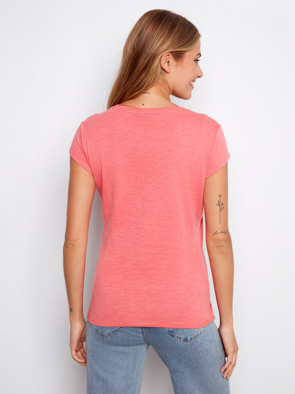 Organic Cotton T-Shirt With Heart Cut-Out - Sorbet