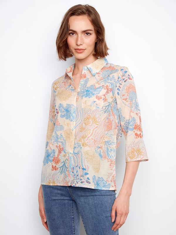 Printed Cotton Blend Button-Up Shirt - Coraline