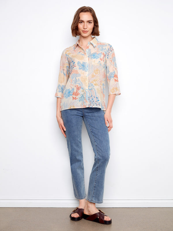 Printed Cotton Blend Button-Up Shirt - Coraline
