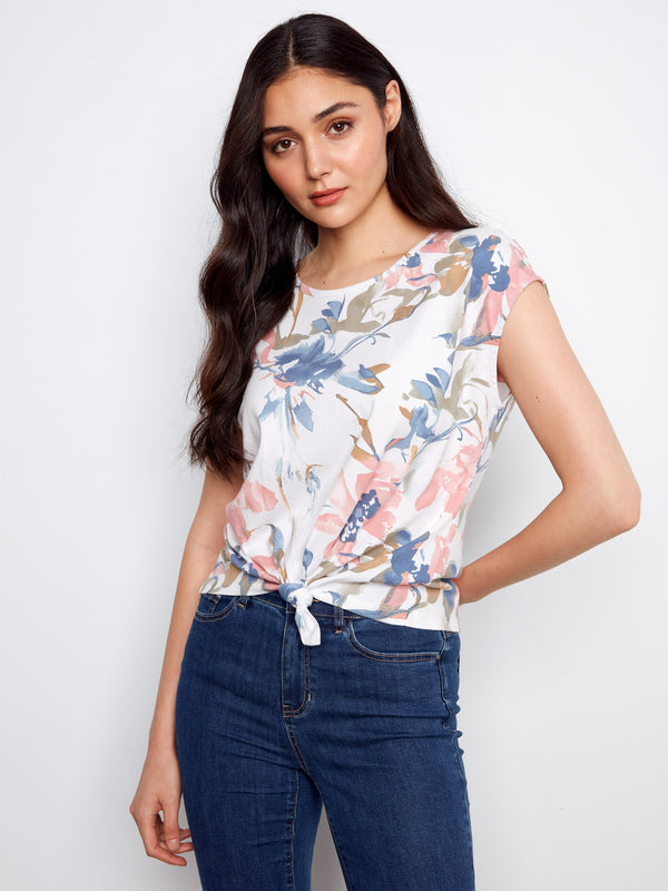 Printed Cotton Front Knot Top - Artist