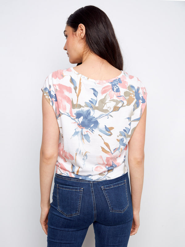 Printed Cotton Front Knot Top - Artist
