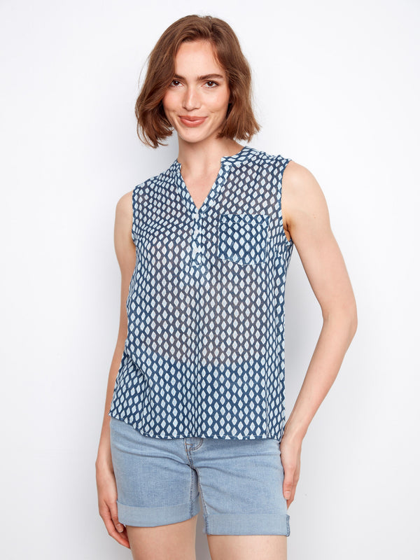 Printed Cotton Gauze Sleeveless Shirt - Mini