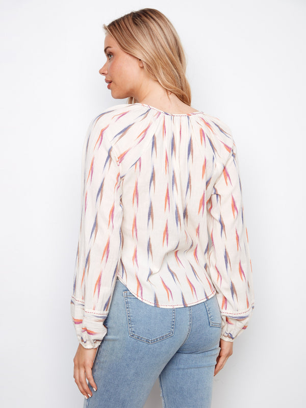 Printed Cotton Raglan Blouse - Ikat