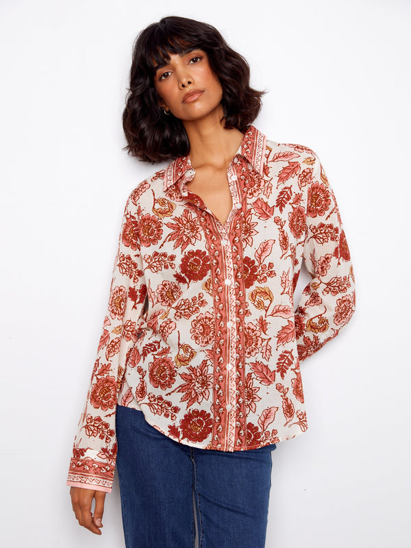 Printed Cotton Voile Button-Up Blouse - Florelle
