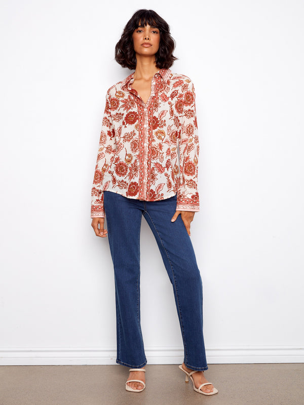 Printed Cotton Voile Button-Up Blouse - Florelle