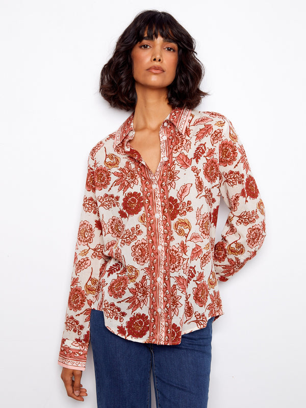 Printed Cotton Voile Button-Up Blouse - Florelle