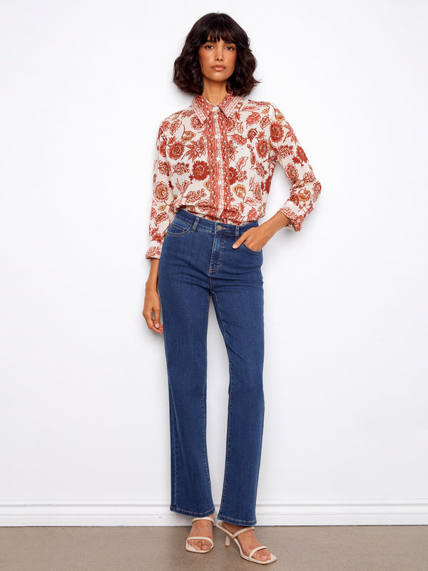 Printed Cotton Voile Button-Up Blouse - Florelle