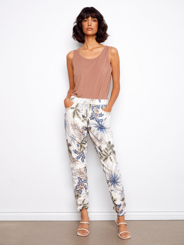 Printed Crinkle Jogger Pants - Hawaii
