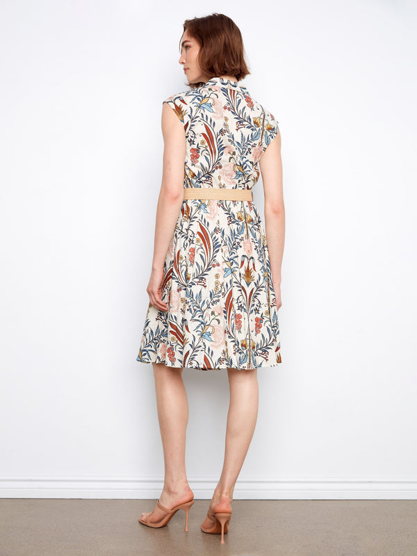 Printed Linen Cotton Dress With Straw Belt - Bella