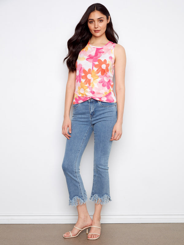 Printed Organic Cotton Tank Top with Knot Detail - Dandy