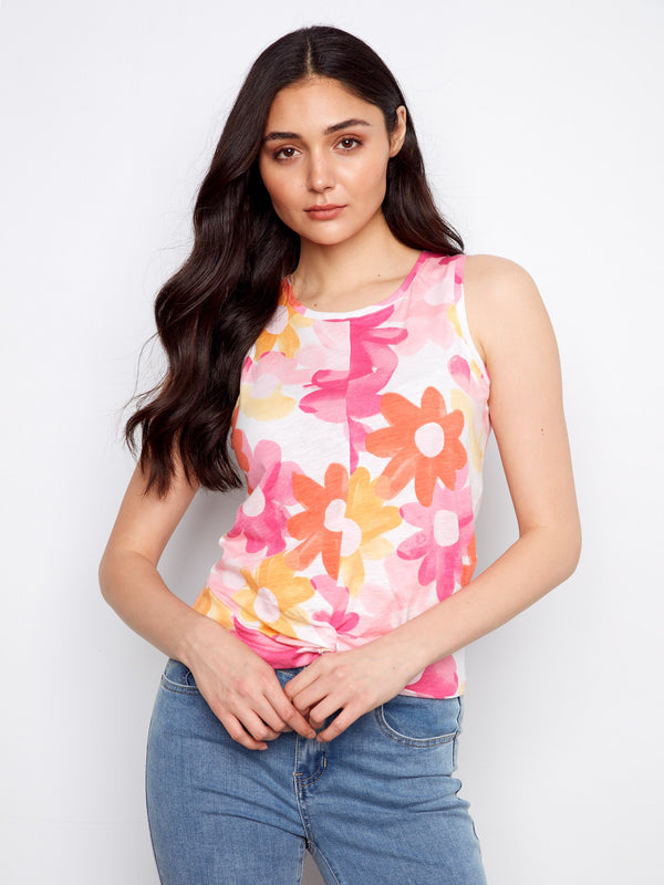 Printed Organic Cotton Tank Top with Knot Detail - Dandy