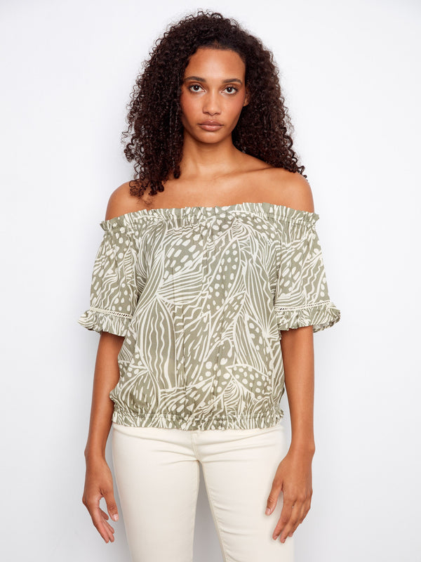 Printed Short Sleeve Off-Shoulder Blouse - Prisma