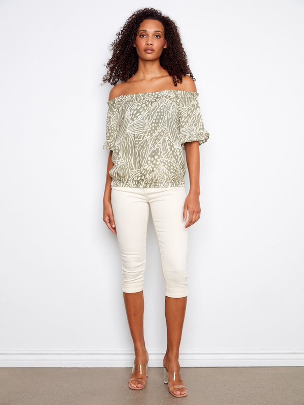 Printed Short Sleeve Off-Shoulder Blouse - Prisma