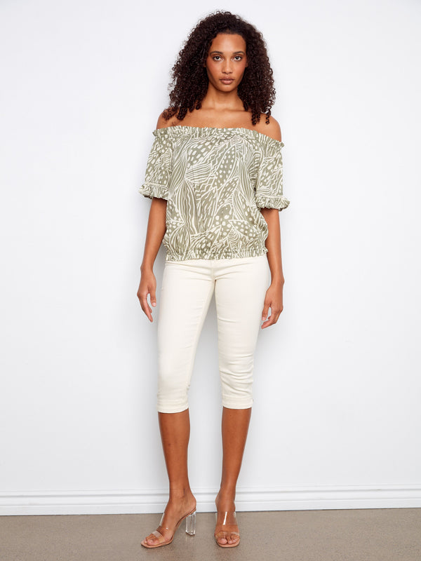 Printed Short Sleeve Off-Shoulder Blouse - Prisma